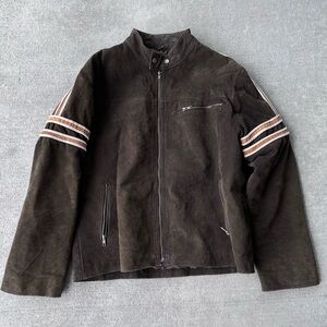 Vintage 90s autumn trails chocolate brown leather biker jacket motorcycle coat